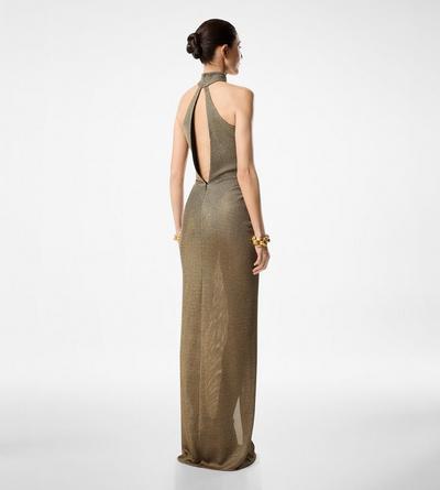 HONEYCOMB VISCOSE JERSEY HALTERNECK EVENING DRESS image number 2