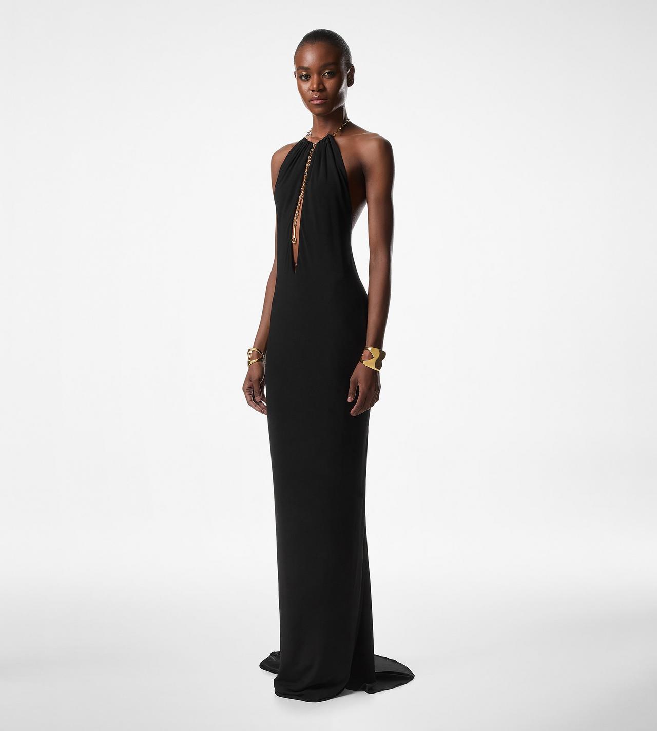 HALTERNECK JERSEY EVENING DRESS