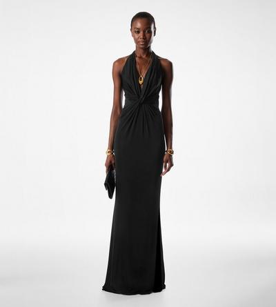 KNITTED STRETCH JERSEY CRISS-CROSS EVENING DRESS image number 1