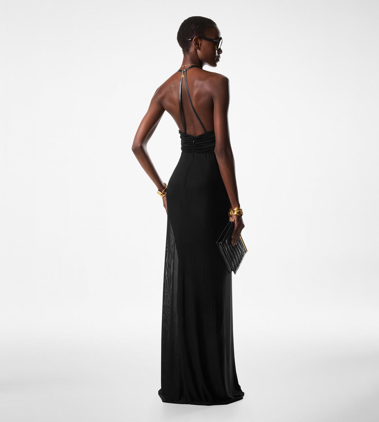 STRETCH JERSEY DEEP V-NECK EVENING DRESS image number 3