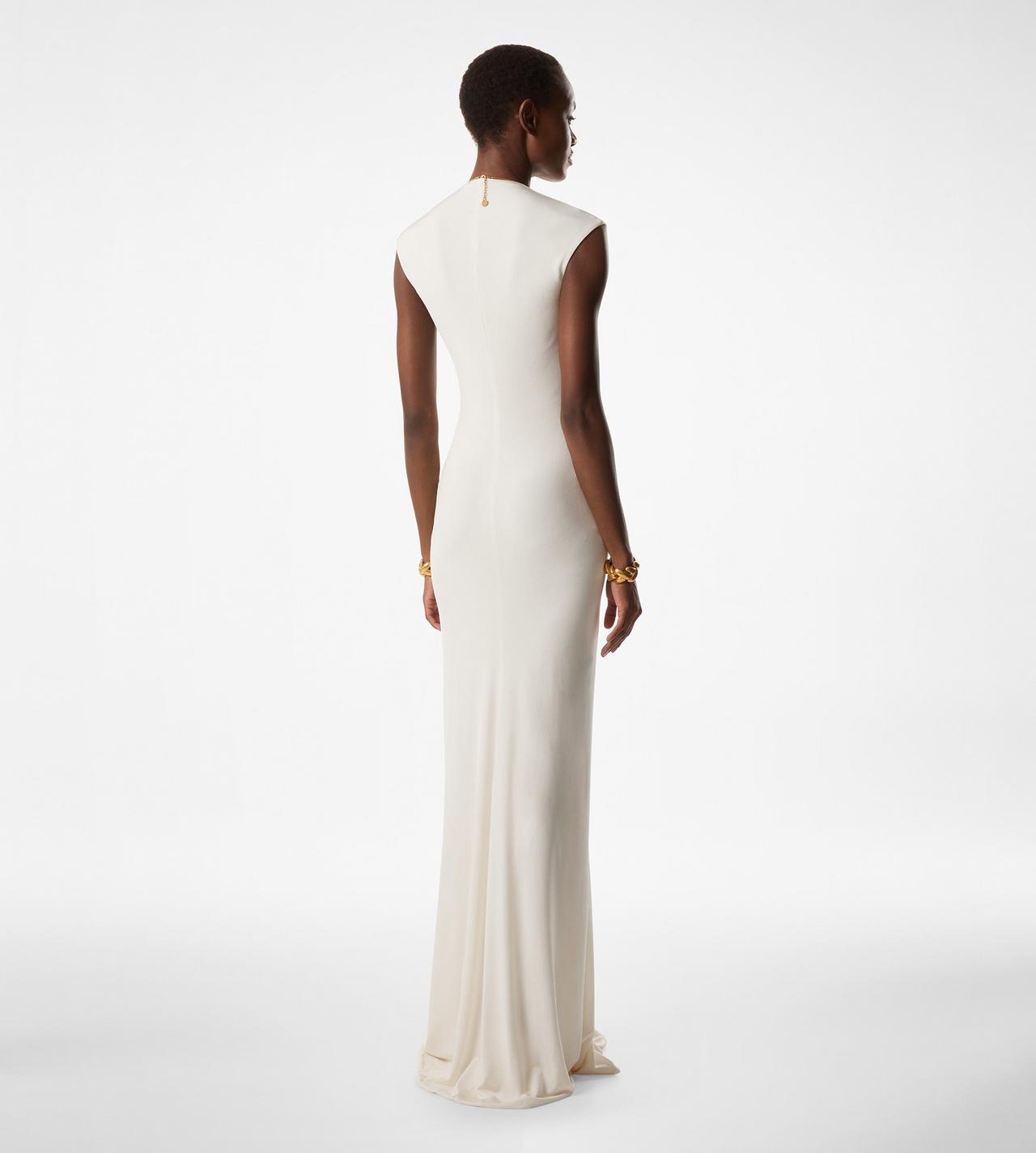 STRETCH SABLE' JERSEY DEEP V-NECK EVENING DRESS image number 2