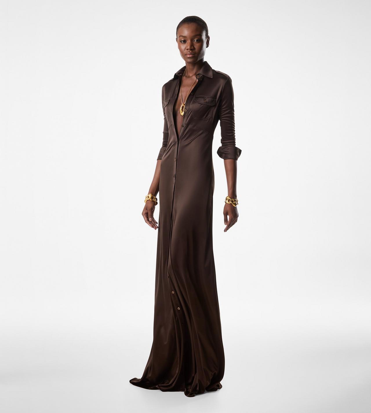 SHIMMERY JERSEY LONG SHIRT DRESS image number 1