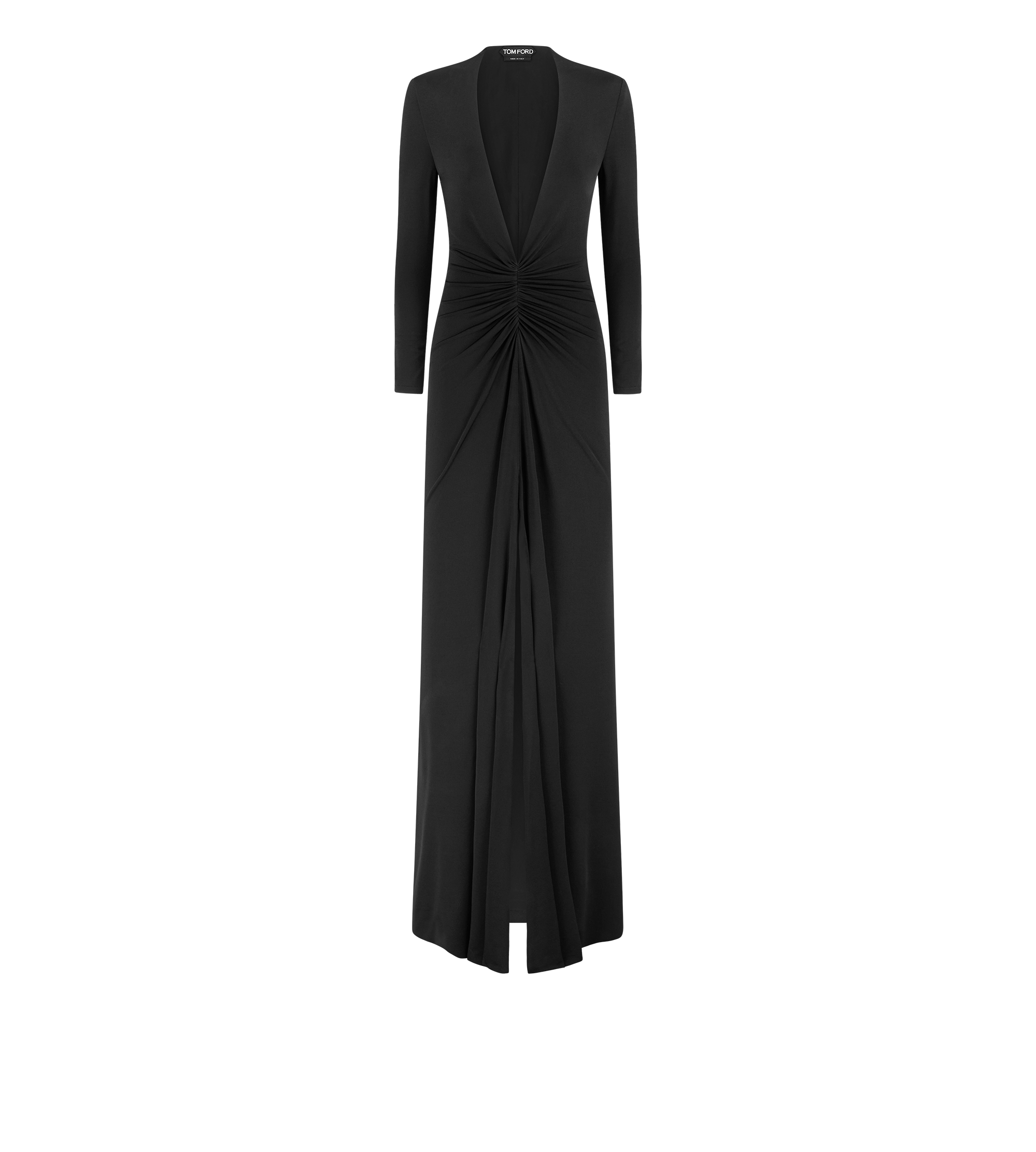 STRETCH SABLE' JERSEY DEEP V-NECK EVENING DRESS