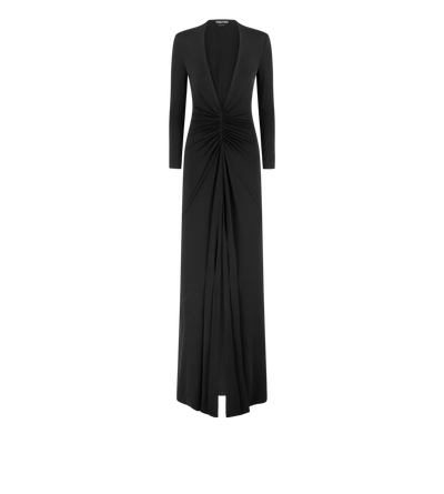 STRETCH SABLE' JERSEY DEEP V-NECK EVENING DRESS