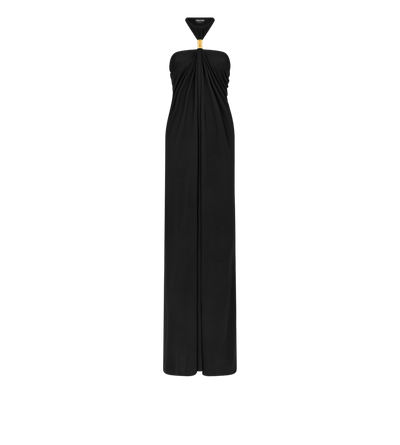 HALTERNECK EVENING DRESS WITH METAL HARDWARE DETAIL image number 0