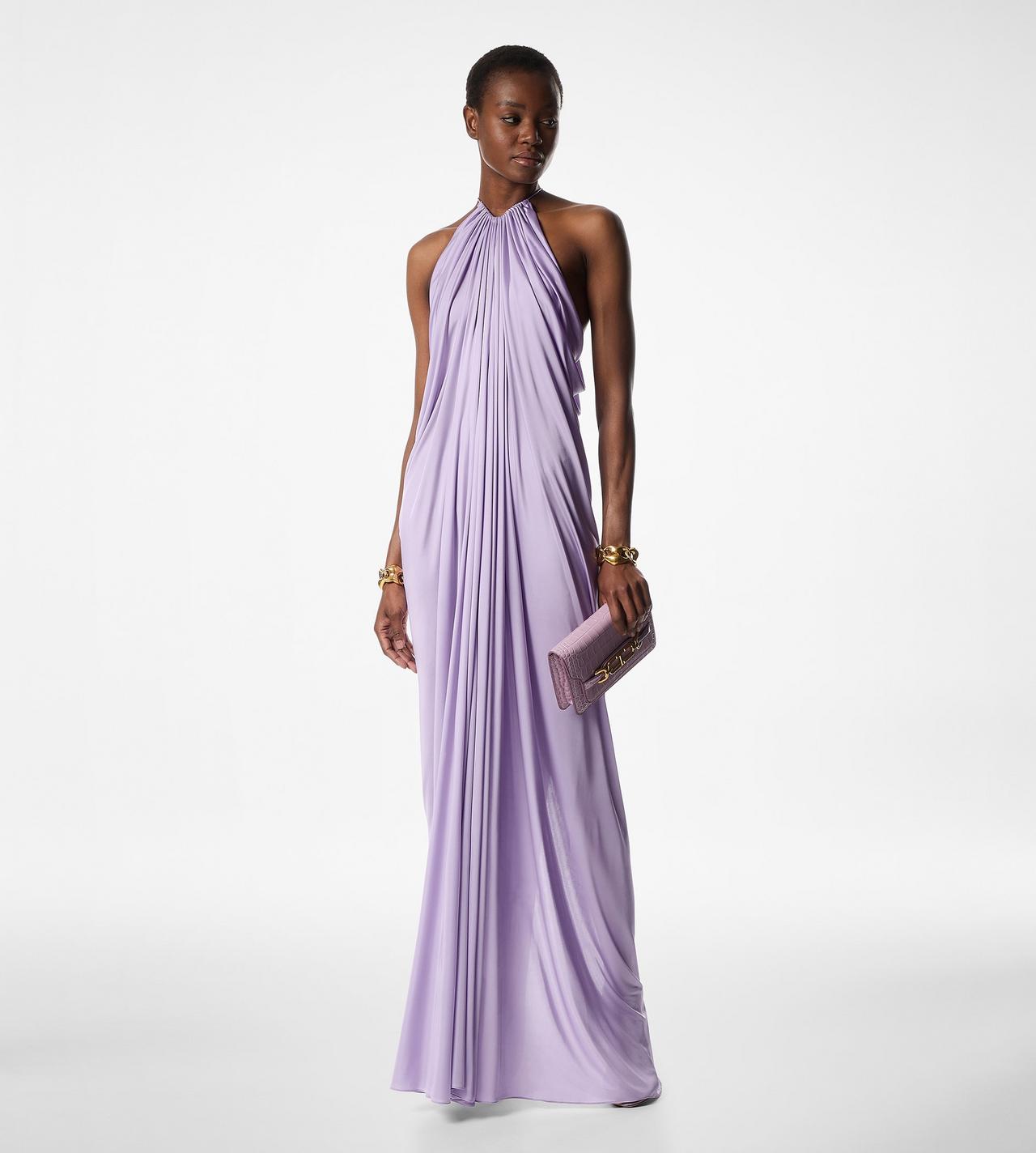 LIGHT LUSTROUS JERSEY HALTERNECK EVENING DRESS image number 2