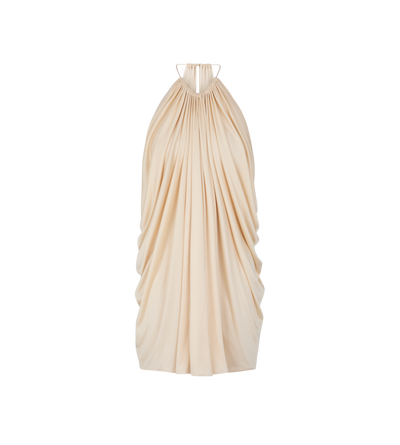 LIGHT LUSTROUS JERSEY HALTERNECK COCKTAIL DRESS