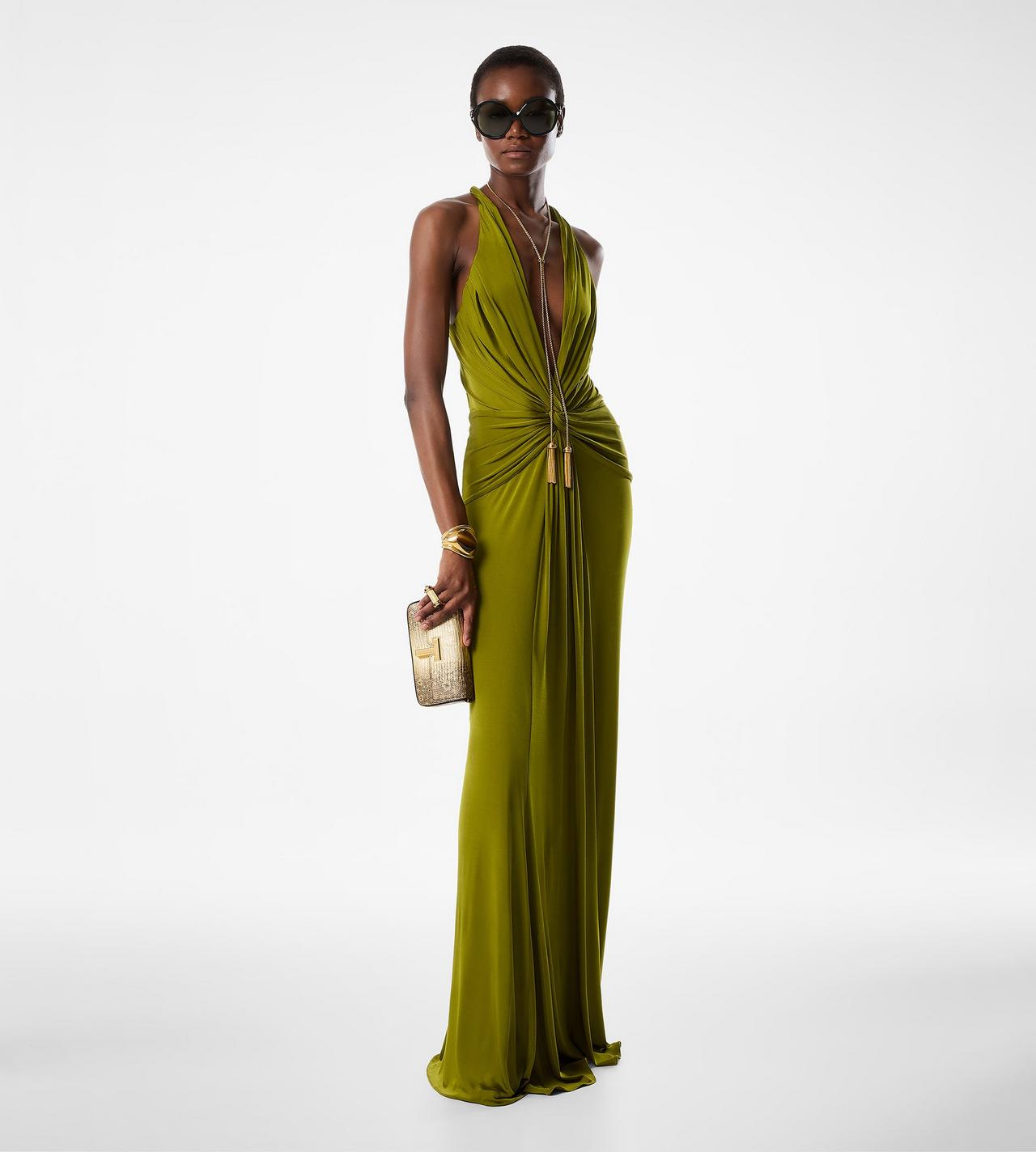 V-NECK CRISS-CROSS EVENING DRESS image number 2