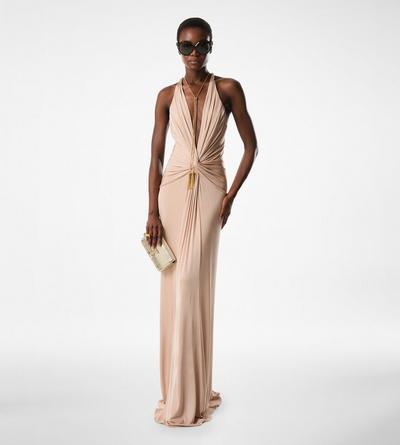 V-NECK CRISS-CROSS EVENING DRESS image number 1