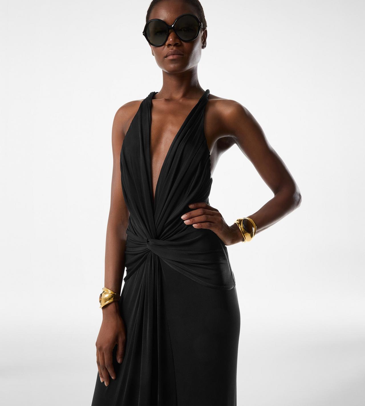 V-NECK CRISS-CROSS EVENING DRESS image number 1