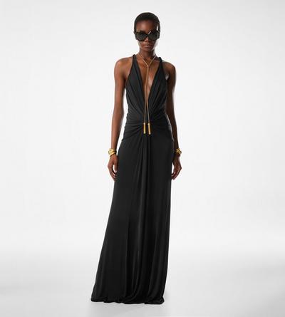 V-NECK CRISS-CROSS EVENING DRESS image number 2