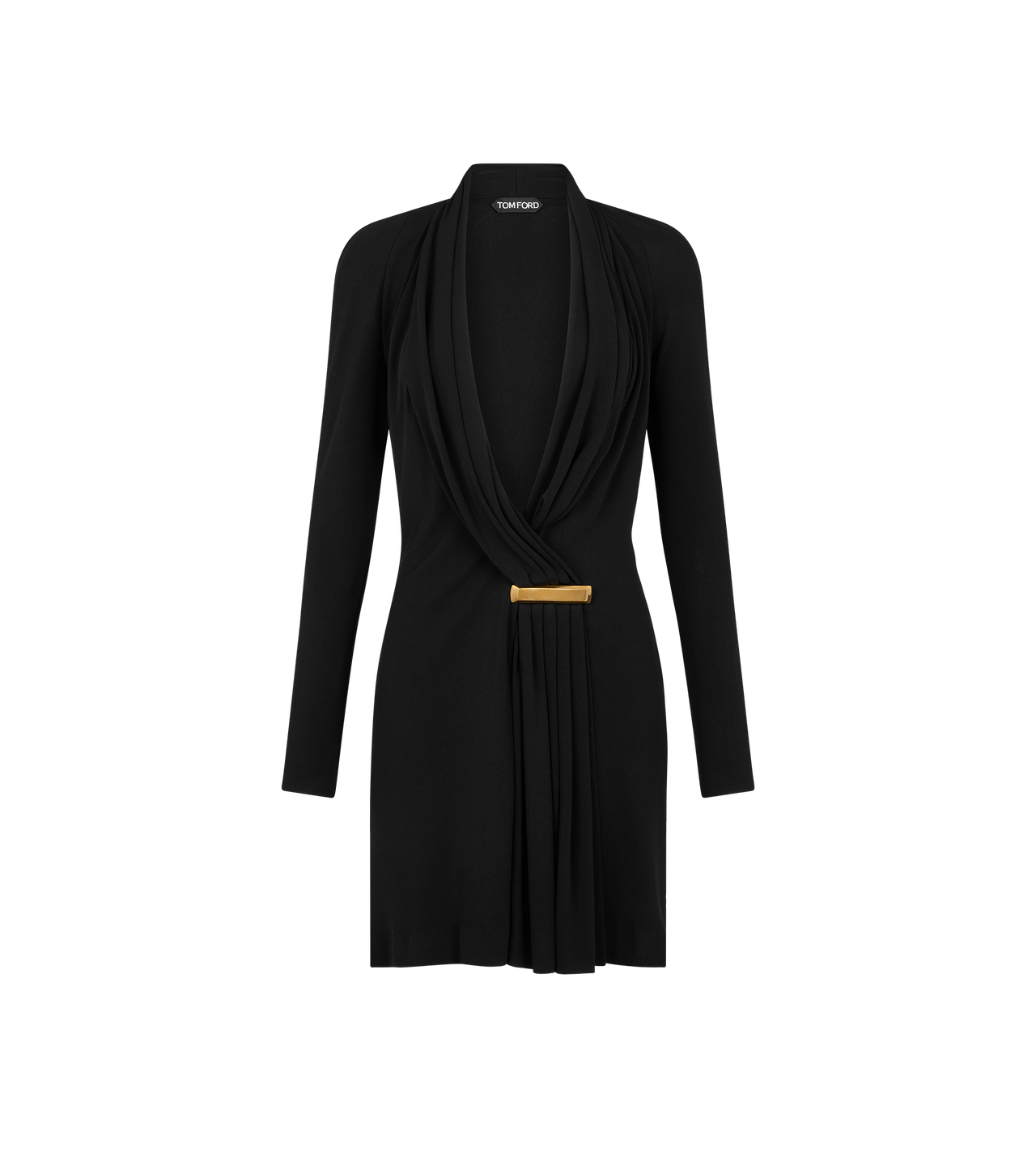 V-NECK LONG SLEEVE COCKTAIL DRESS WITH BAR DETAIL image number 0