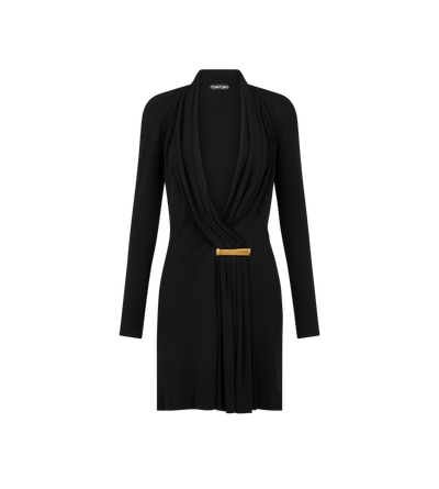 V-NECK LONG SLEEVE COCKTAIL DRESS WITH BAR DETAIL image number 0