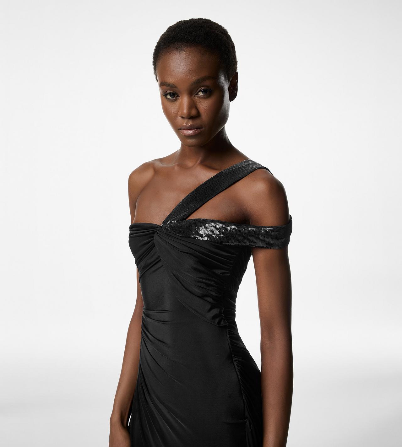 ONE SHOULDER TWIST FRONT EVENING DRESS image number 1