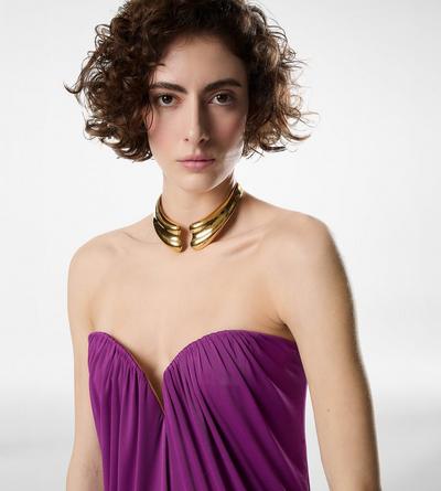 STRAPLESS DRAPED EVENING DRESS image number 1