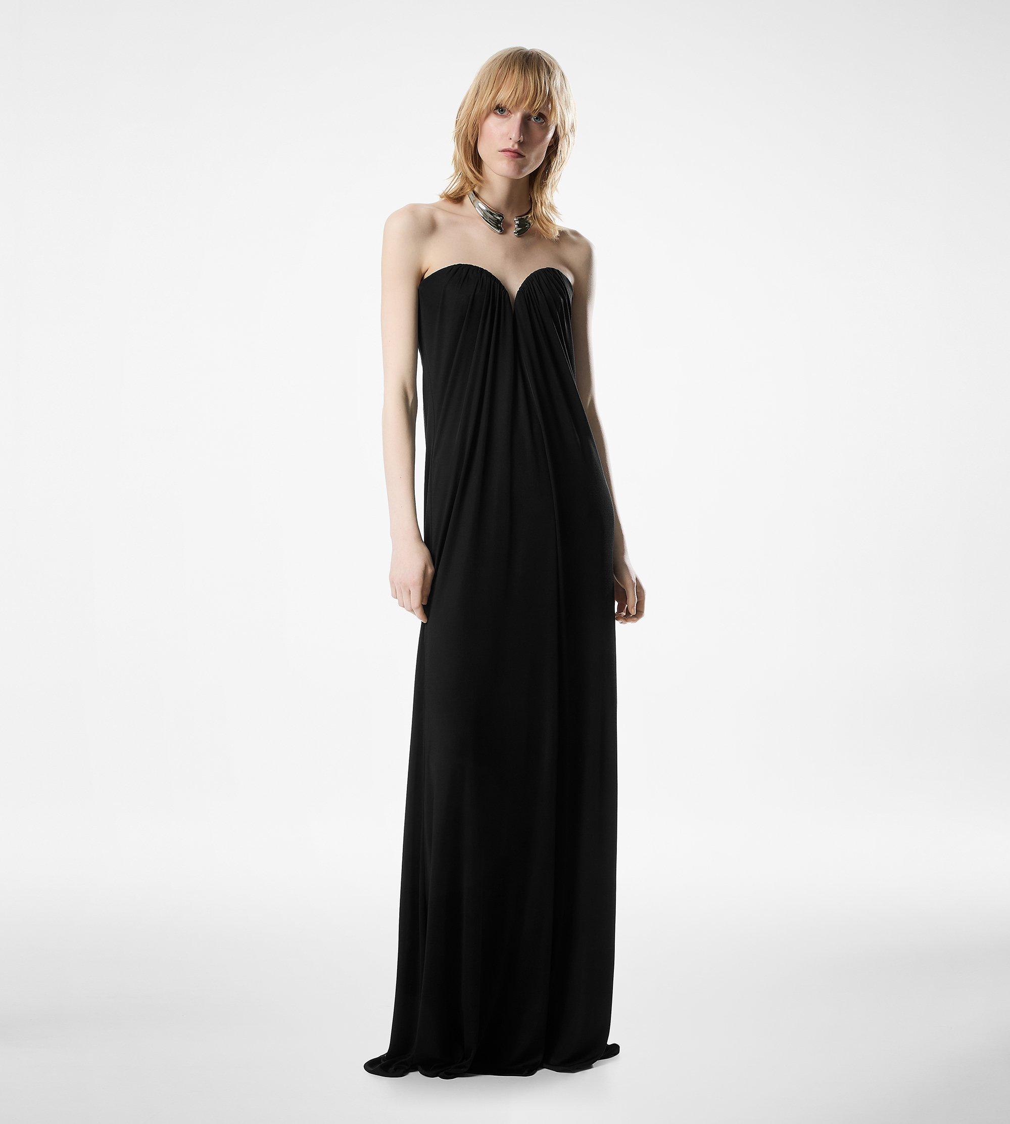 STRAPLESS DRAPED EVENING DRESS