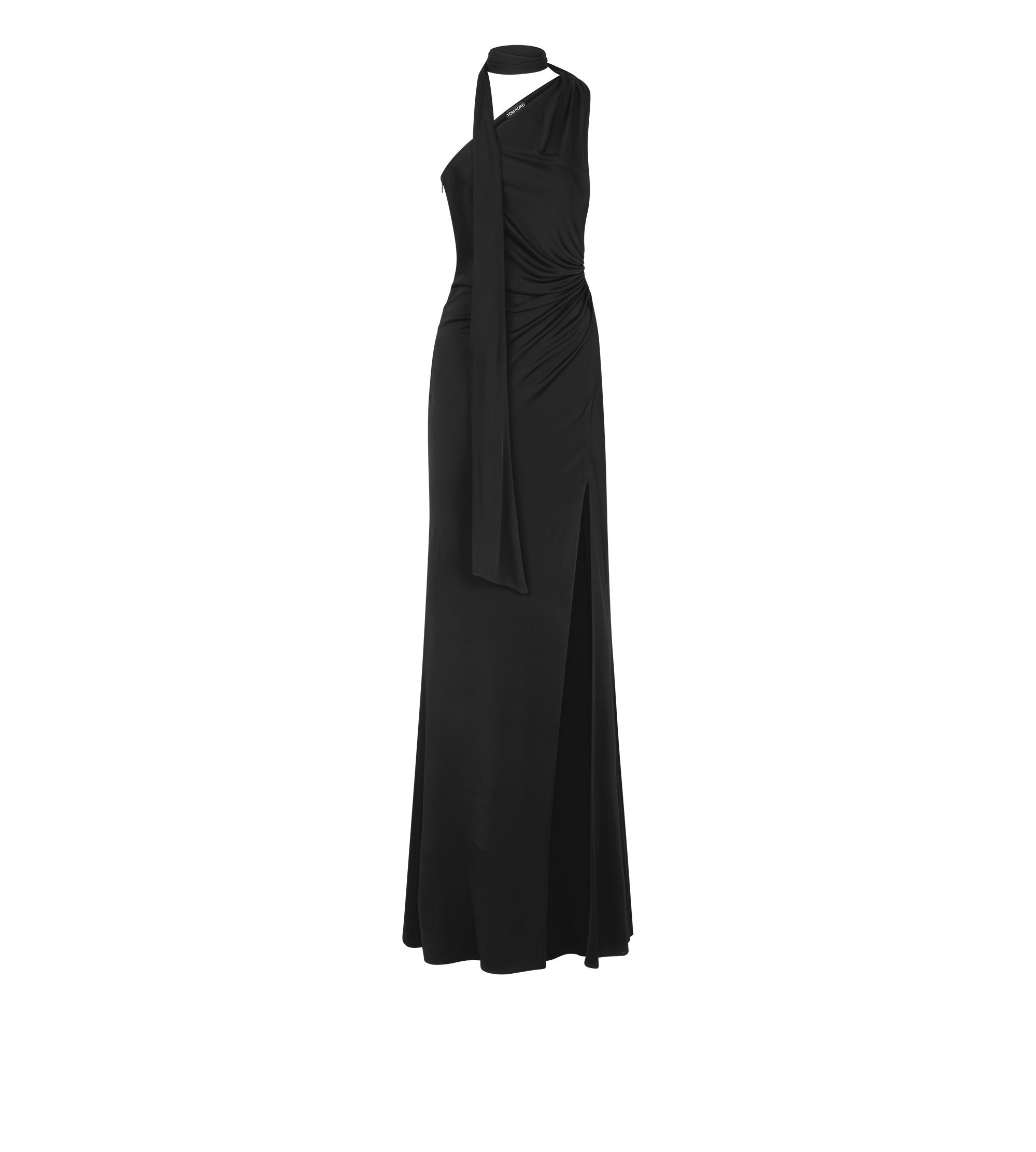 ONE SHOULDER EVENING DRESS WITH SCARF DETAIL