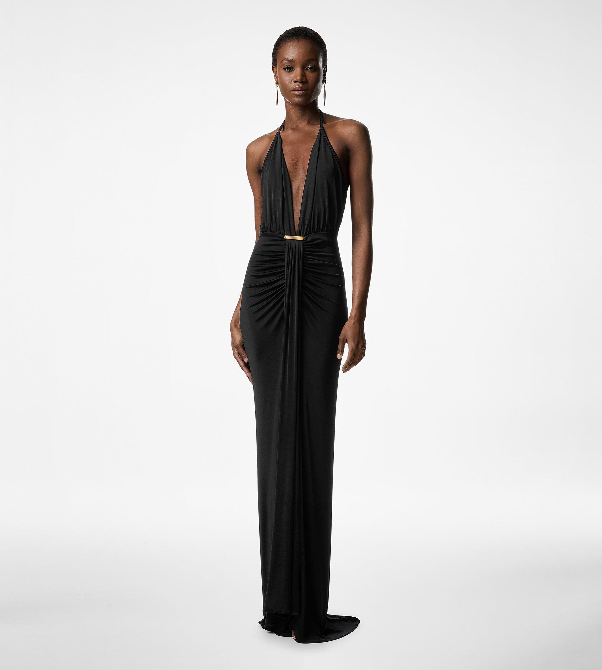 V-NECK EVENING DRESS WITH DRAPED WATERFALL DETAIL | Tom Ford