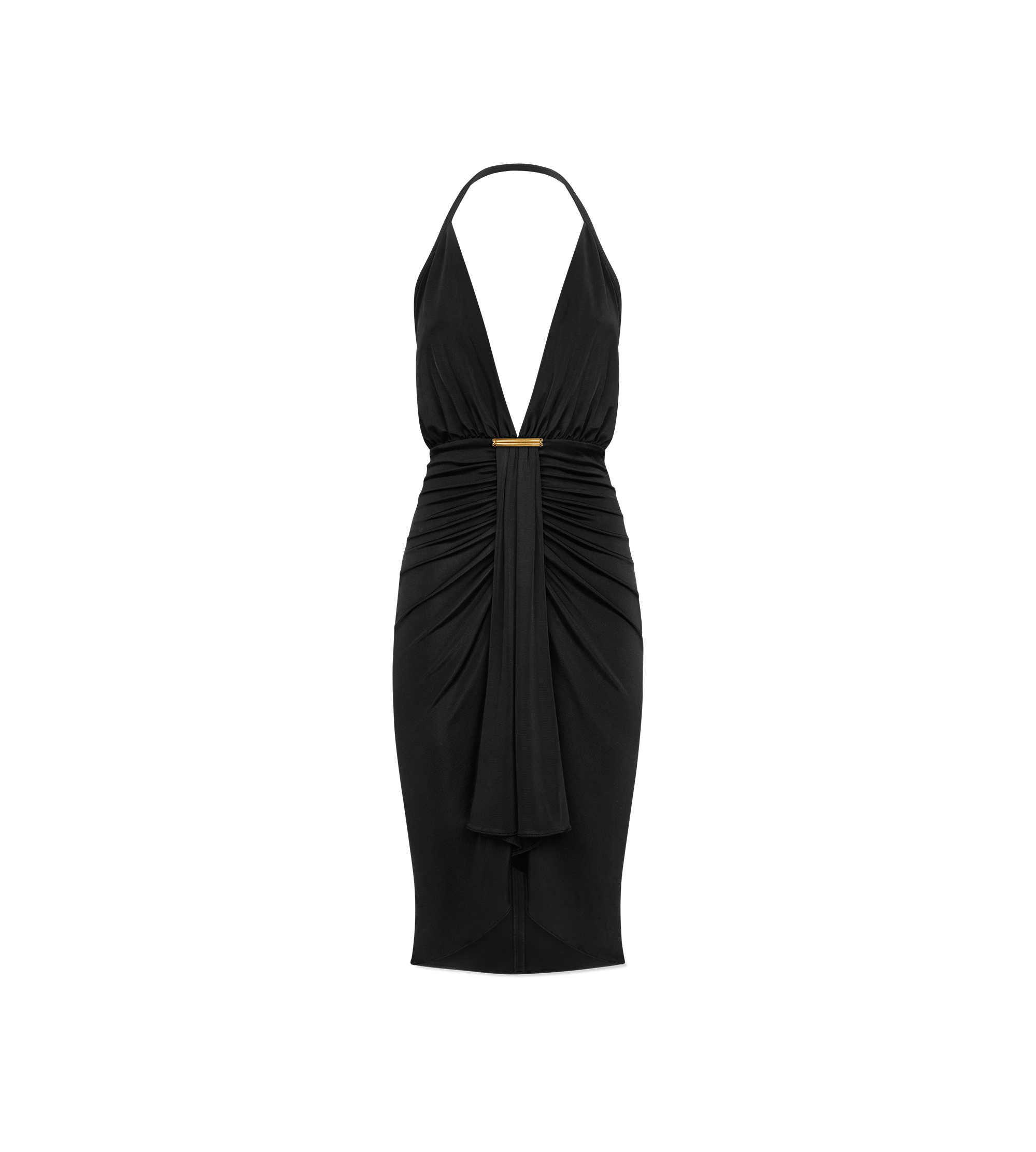 V-NECK COCKTAIL DRESS WITH DRAPED WATERFALL CENTRE FRONT DETAIL