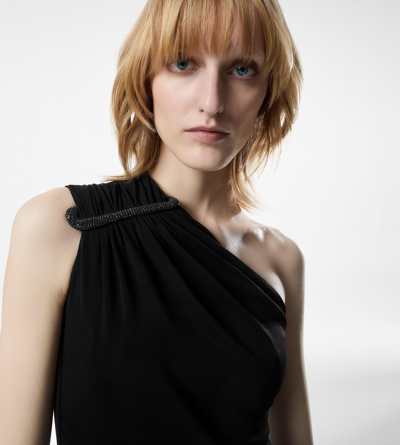 TOM FORD EMBROIDERY BLACK ONE SHOULDER COCKTAIL DRESS