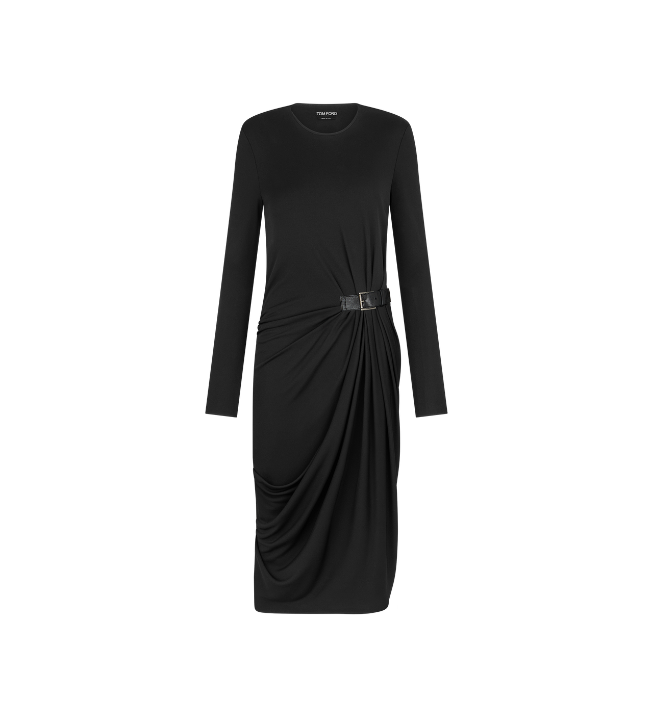 CREPE JERSEY LONG SLEEVE DRESS WITH LEATHER DETAIL image number 0