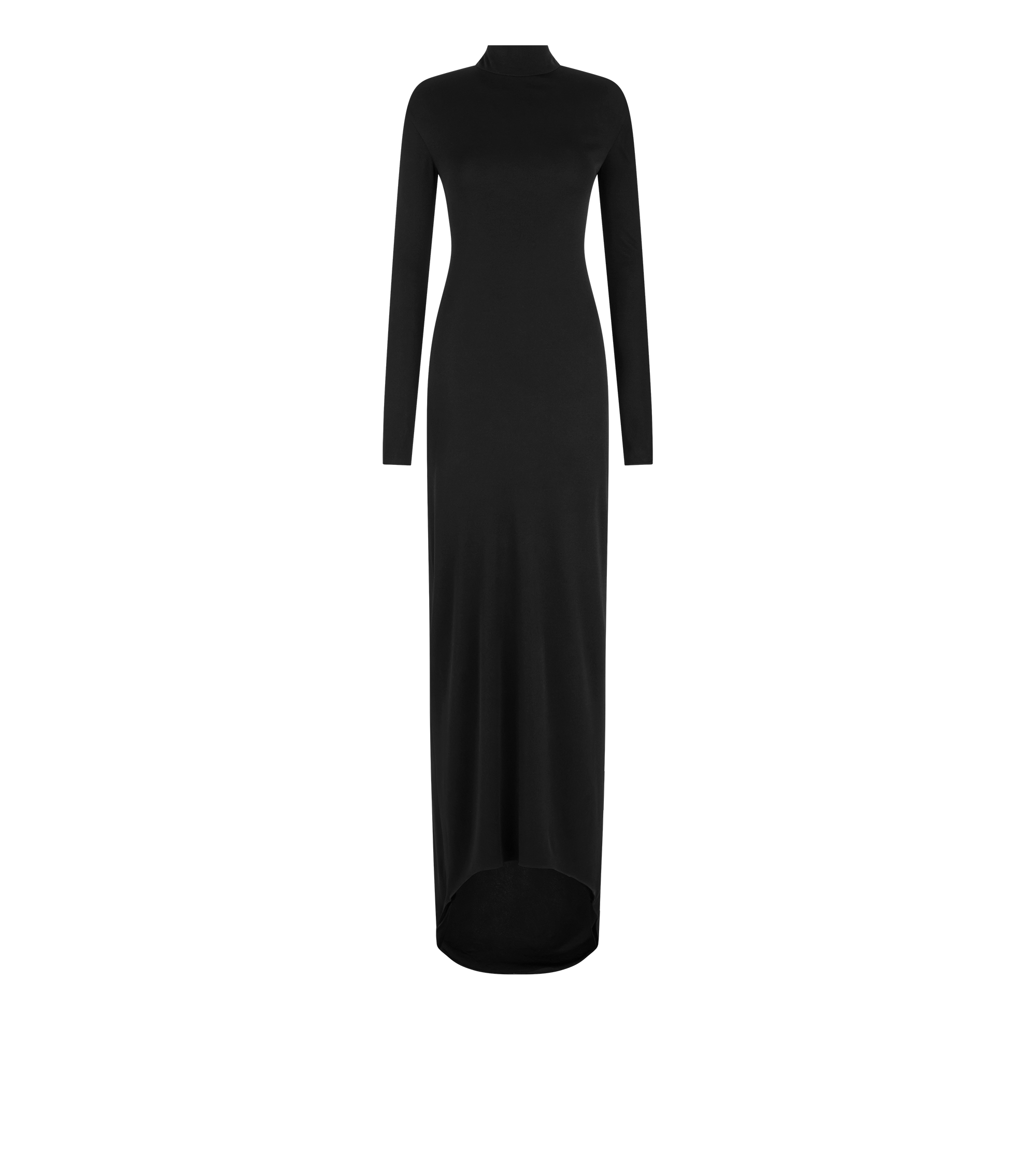 LONG SLEEVE ASYMMETRIC EVENING DRESS WITH TWISTED BACK