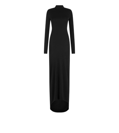LONG SLEEVE ASYMMETRIC EVENING DRESS WITH TWISTED BACK image number 0