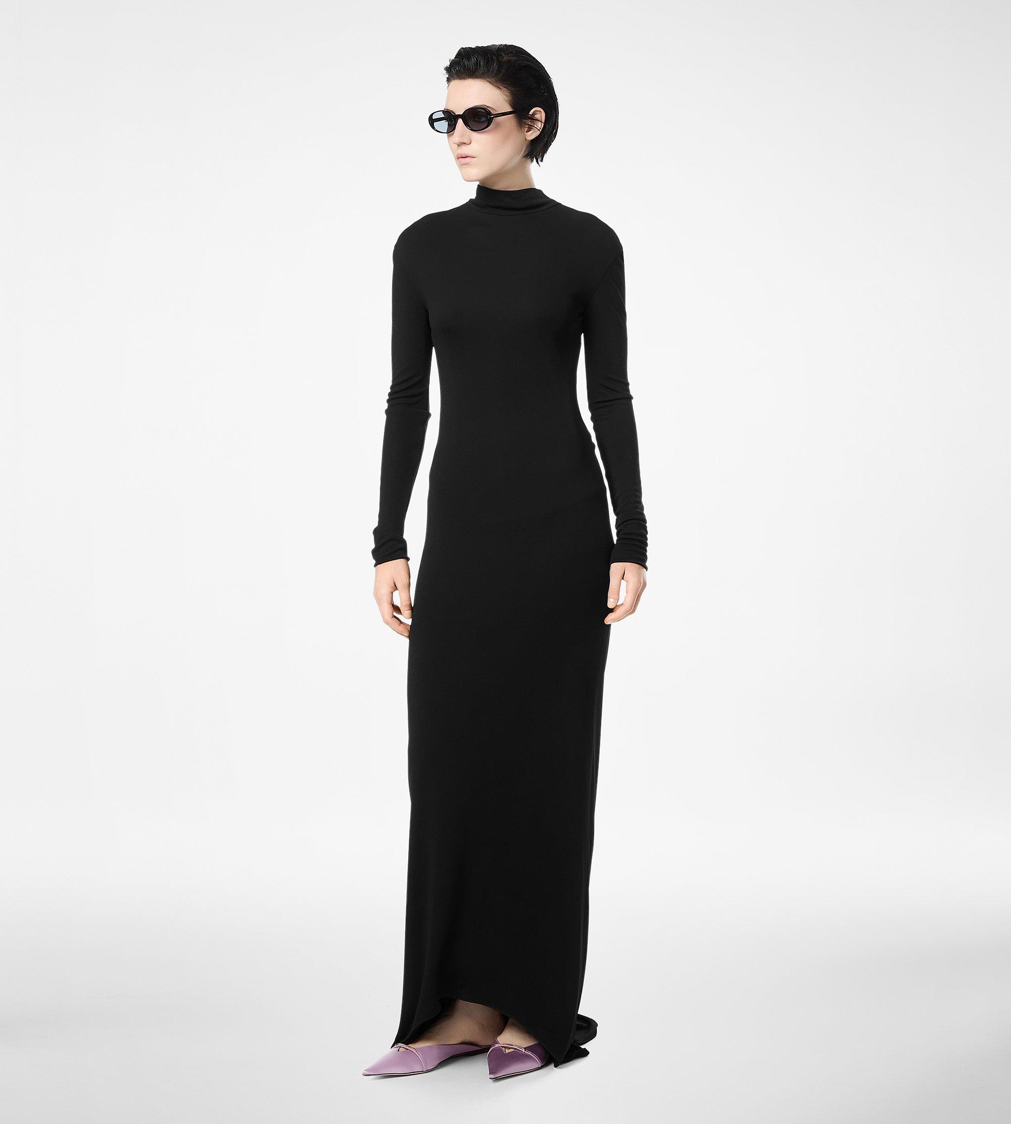 LONG SLEEVE ASYMMETRIC EVENING DRESS WITH TWISTED BACK