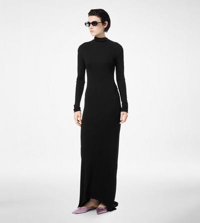LONG SLEEVE ASYMMETRIC EVENING DRESS WITH TWISTED BACK image number 2