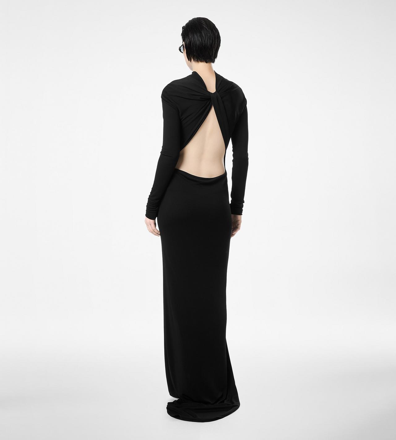 LONG SLEEVE ASYMMETRIC EVENING DRESS WITH TWISTED BACK image number 3