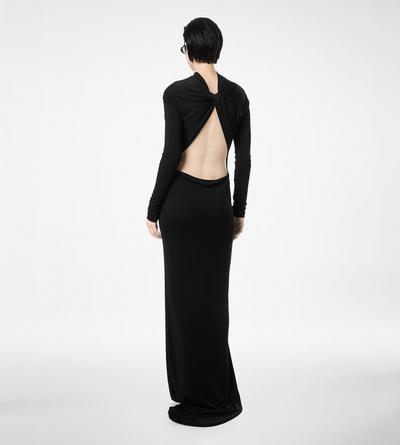 LONG SLEEVE ASYMMETRIC EVENING DRESS WITH TWISTED BACK image number 3
