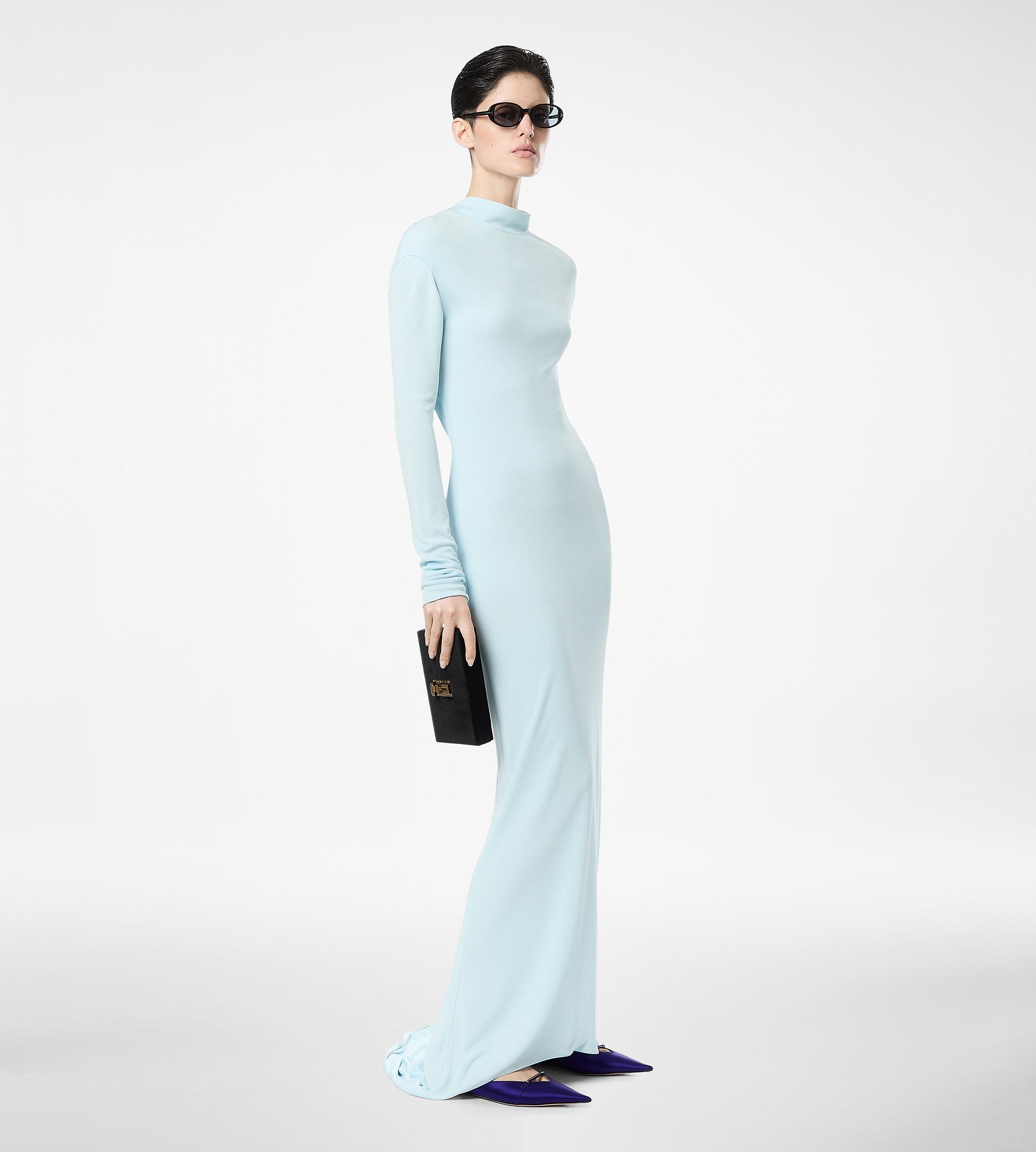 LONG SLEEVE ASYMMETRIC EVENING DRESS WITH TWISTED BACK