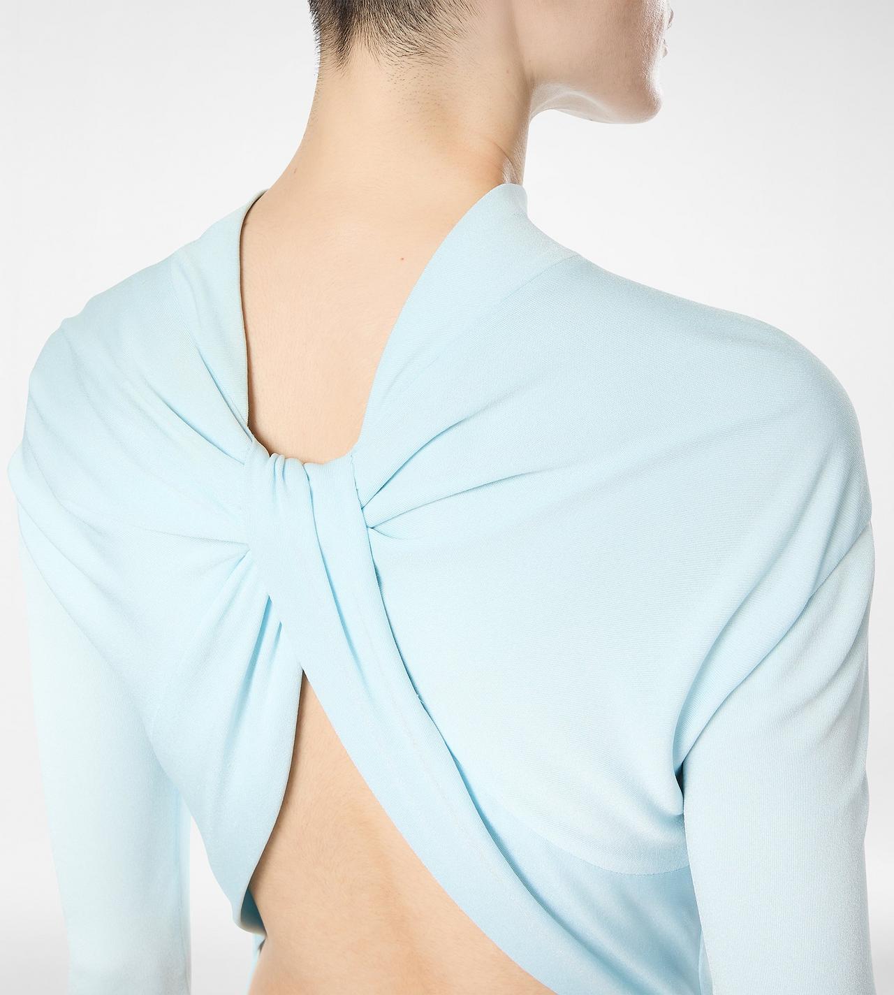 LONG SLEEVE ASYMMETRIC EVENING DRESS WITH TWISTED BACK image number 1