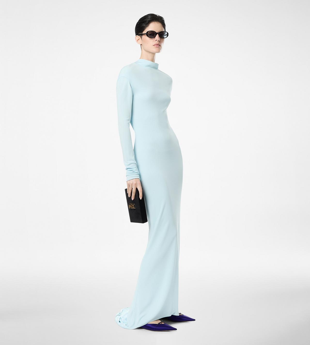 LONG SLEEVE ASYMMETRIC EVENING DRESS WITH TWISTED BACK image number 2