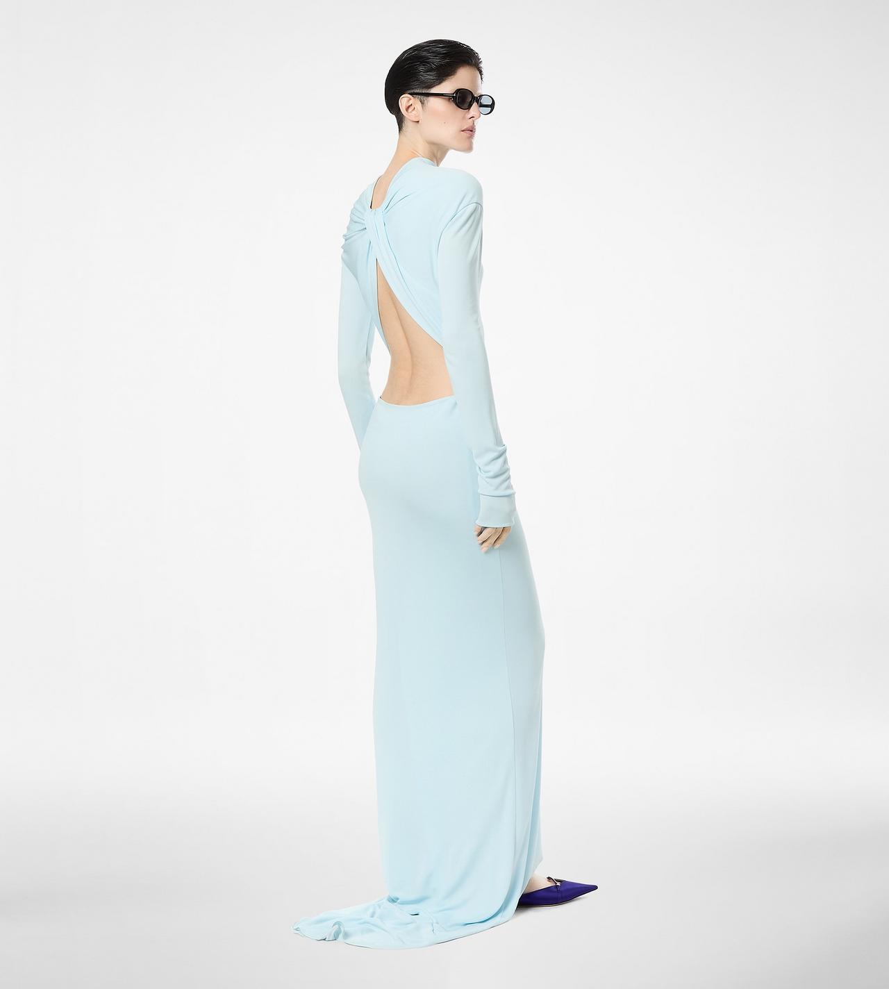 LONG SLEEVE ASYMMETRIC EVENING DRESS WITH TWISTED BACK image number 3