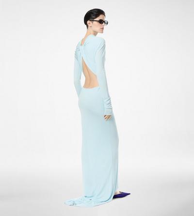 LONG SLEEVE ASYMMETRIC EVENING DRESS WITH TWISTED BACK image number 3