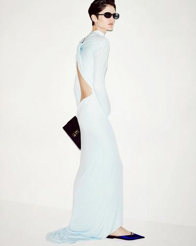 LONG SLEEVE ASYMMETRIC EVENING DRESS WITH TWISTED BACK image number 4