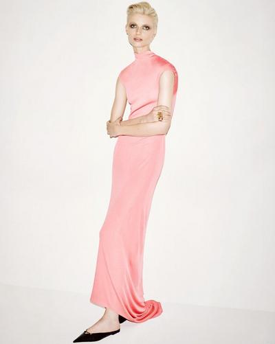 SLEEVELESS ASYMMETRIC EVENING DRESS WITH TWISTED BACK image number 1