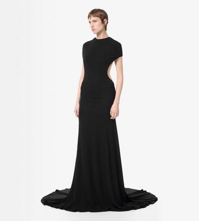 TOM FORD VISCOSE BLACK ROBE DE SOIR&Eacute;E DOS NU IMPOSSIBLE &Agrave; MANCHERONS AVEC TRAINE