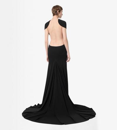 TOM FORD VISCOSE BLACK ROBE DE SOIR&Eacute;E DOS NU IMPOSSIBLE &Agrave; MANCHERONS AVEC TRAINE