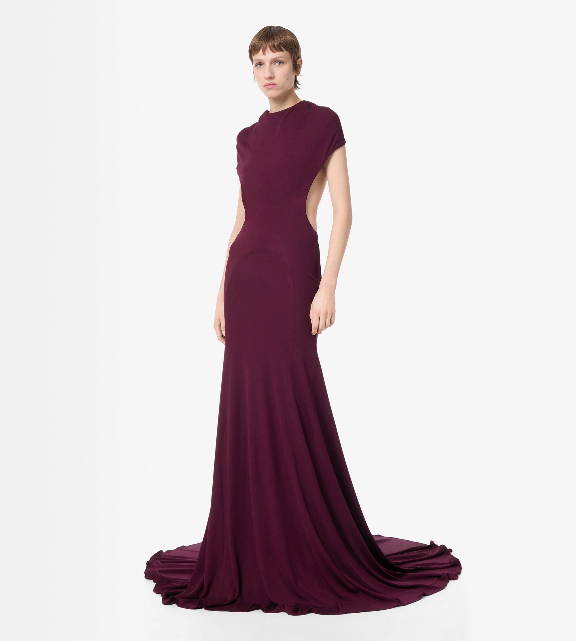 IMPOSSIBLE BACKLESS CAP SLEEVE EVENING DRESS WITH TRAIN