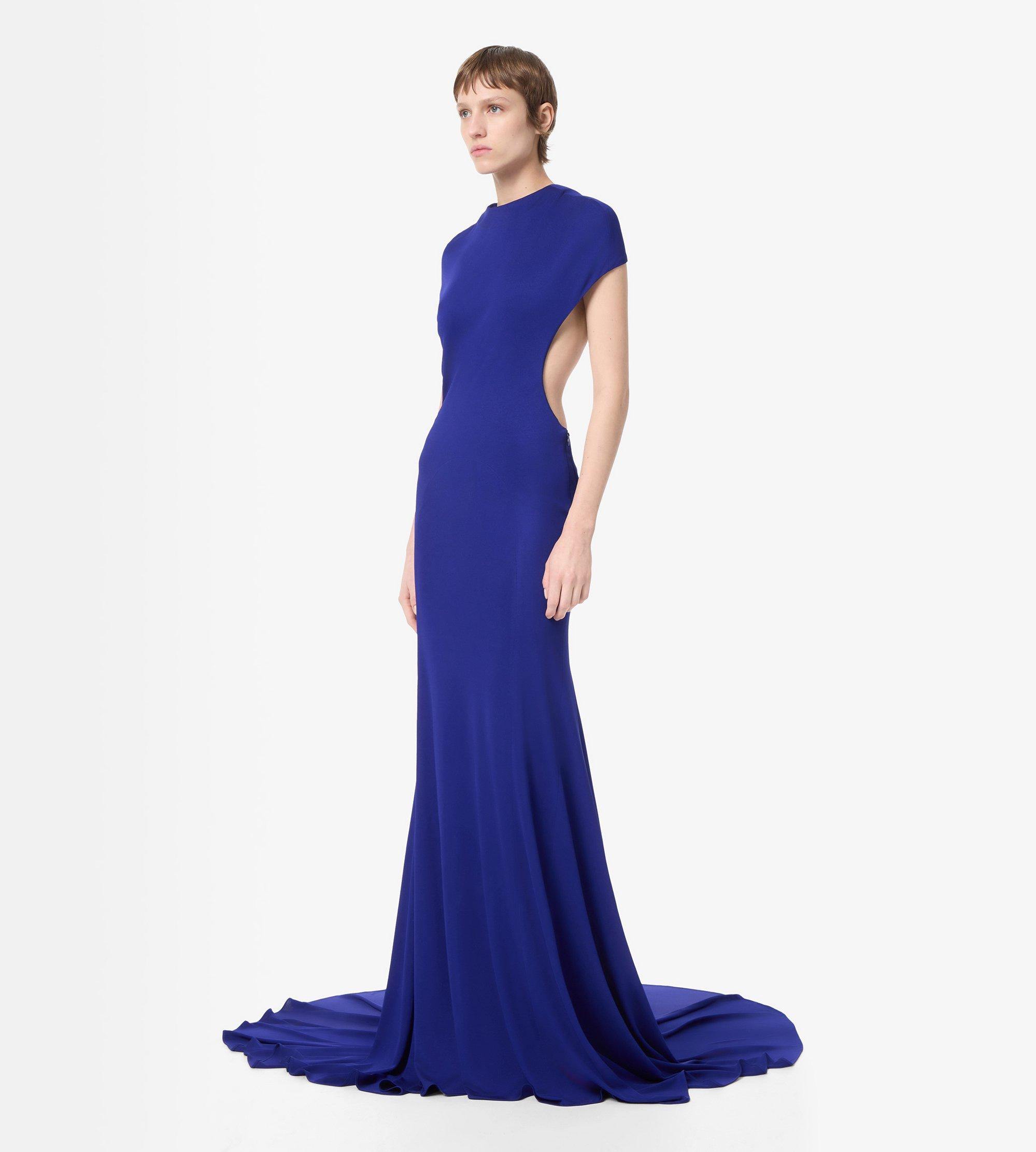 IMPOSSIBLE BACKLESS CAP SLEEVE EVENING DRESS WITH TRAIN
