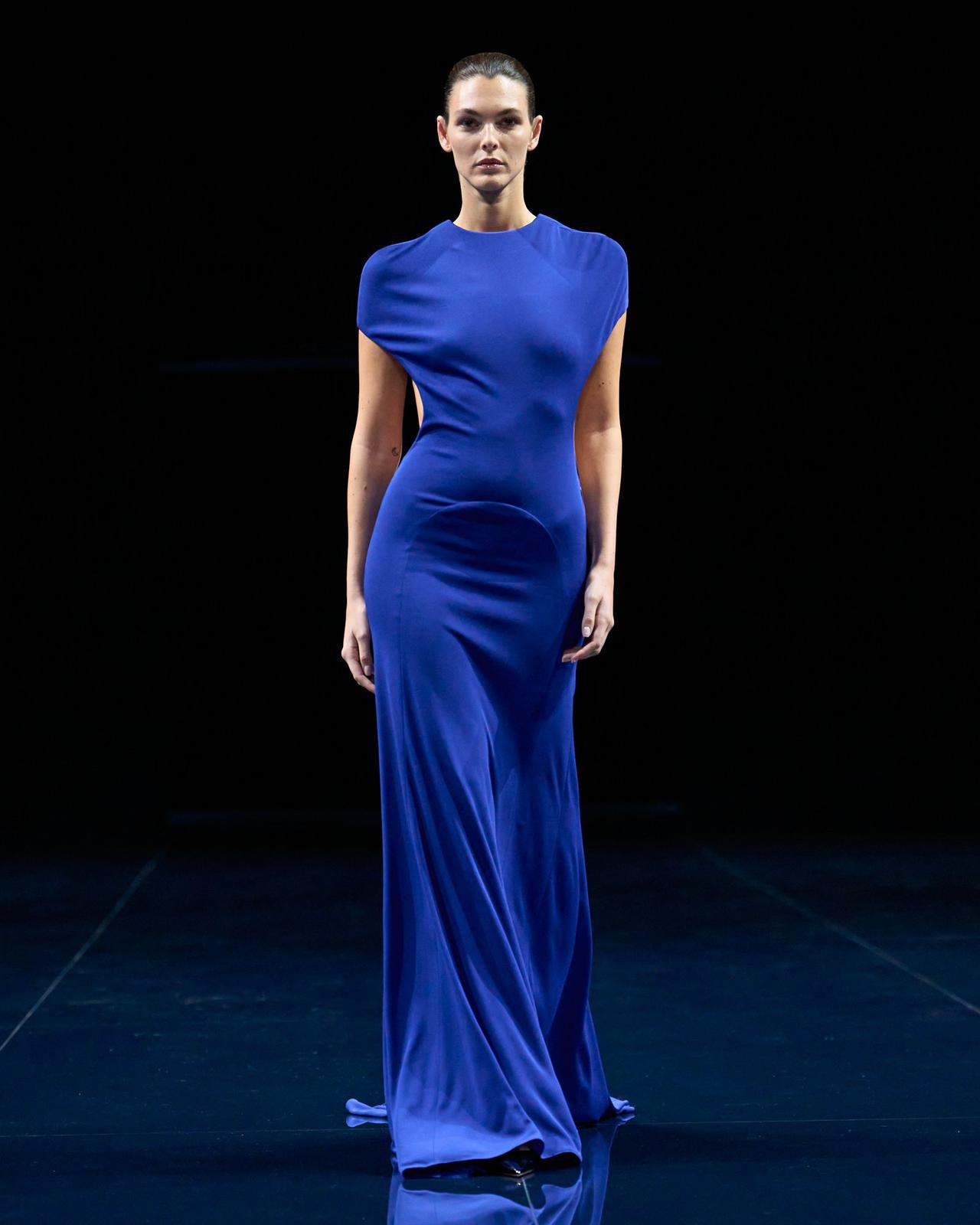 IMPOSSIBLE BACKLESS CAP SLEEVE EVENING DRESS WITH TRAIN image number 5