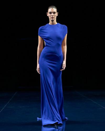 IMPOSSIBLE BACKLESS CAP SLEEVE EVENING DRESS WITH TRAIN image number 5