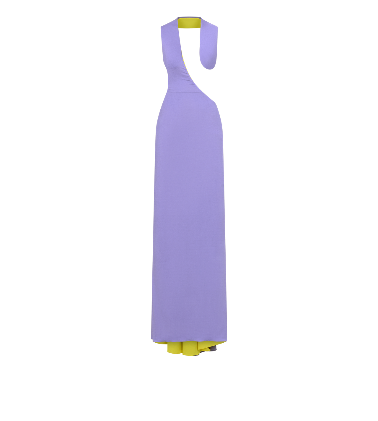 TOM FORD VISCOSE BLEND BRIGHT LILAC + CITRON IMPOSSIBLE ASYMMETRIC BACKLESS EVENING DRESS