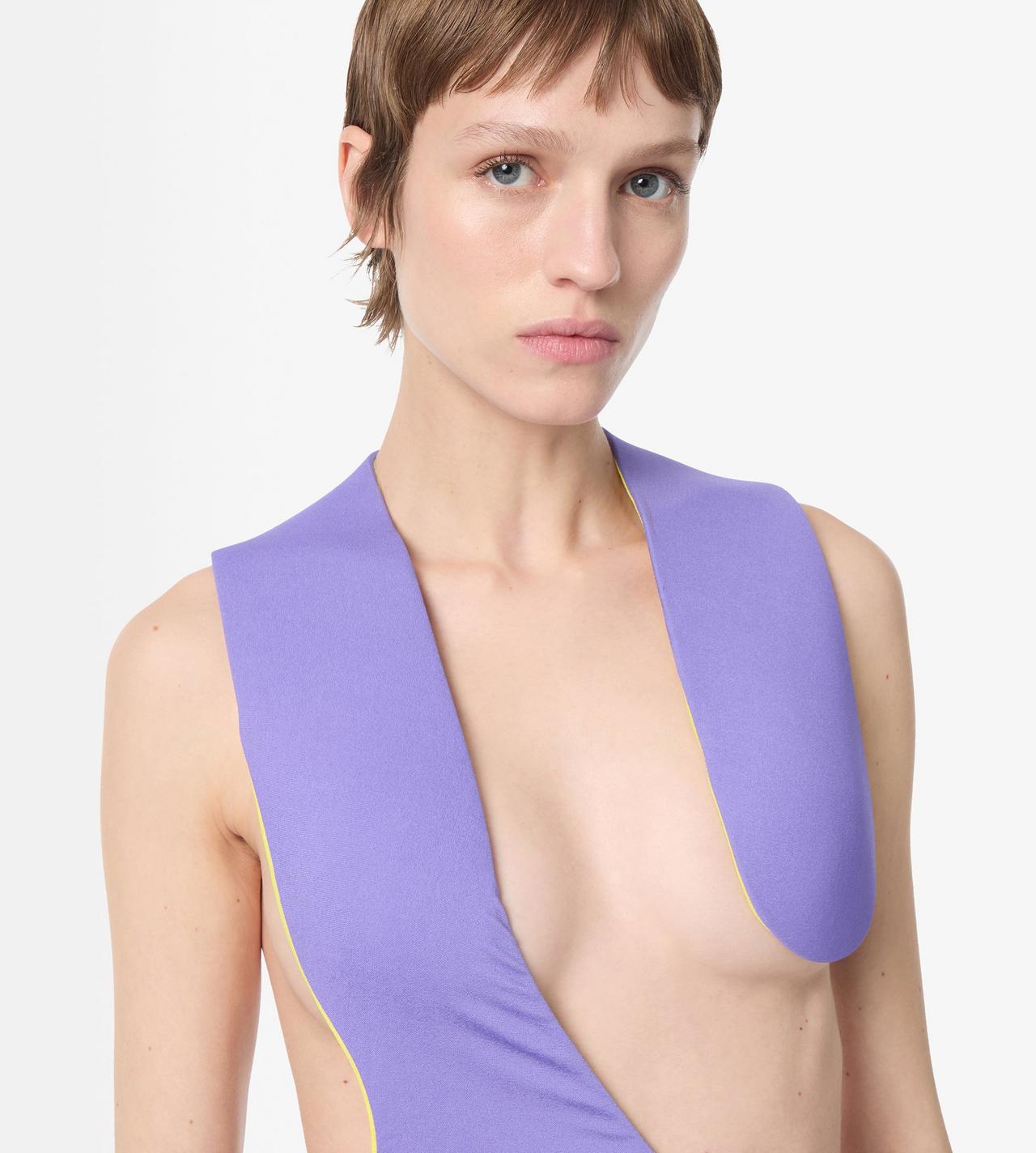 TOM FORD VISCOSE BLEND BRIGHT LILAC + CITRON IMPOSSIBLE ASYMMETRIC BACKLESS EVENING DRESS