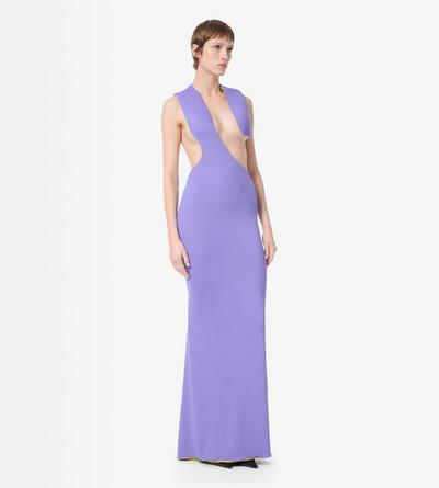 TOM FORD VISCOSE BLEND BRIGHT LILAC + CITRON IMPOSSIBLE ASYMMETRIC BACKLESS EVENING DRESS