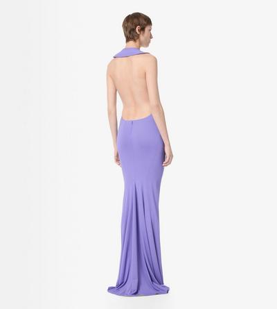 TOM FORD VISCOSE BLEND BRIGHT LILAC + CITRON IMPOSSIBLE ASYMMETRIC BACKLESS EVENING DRESS