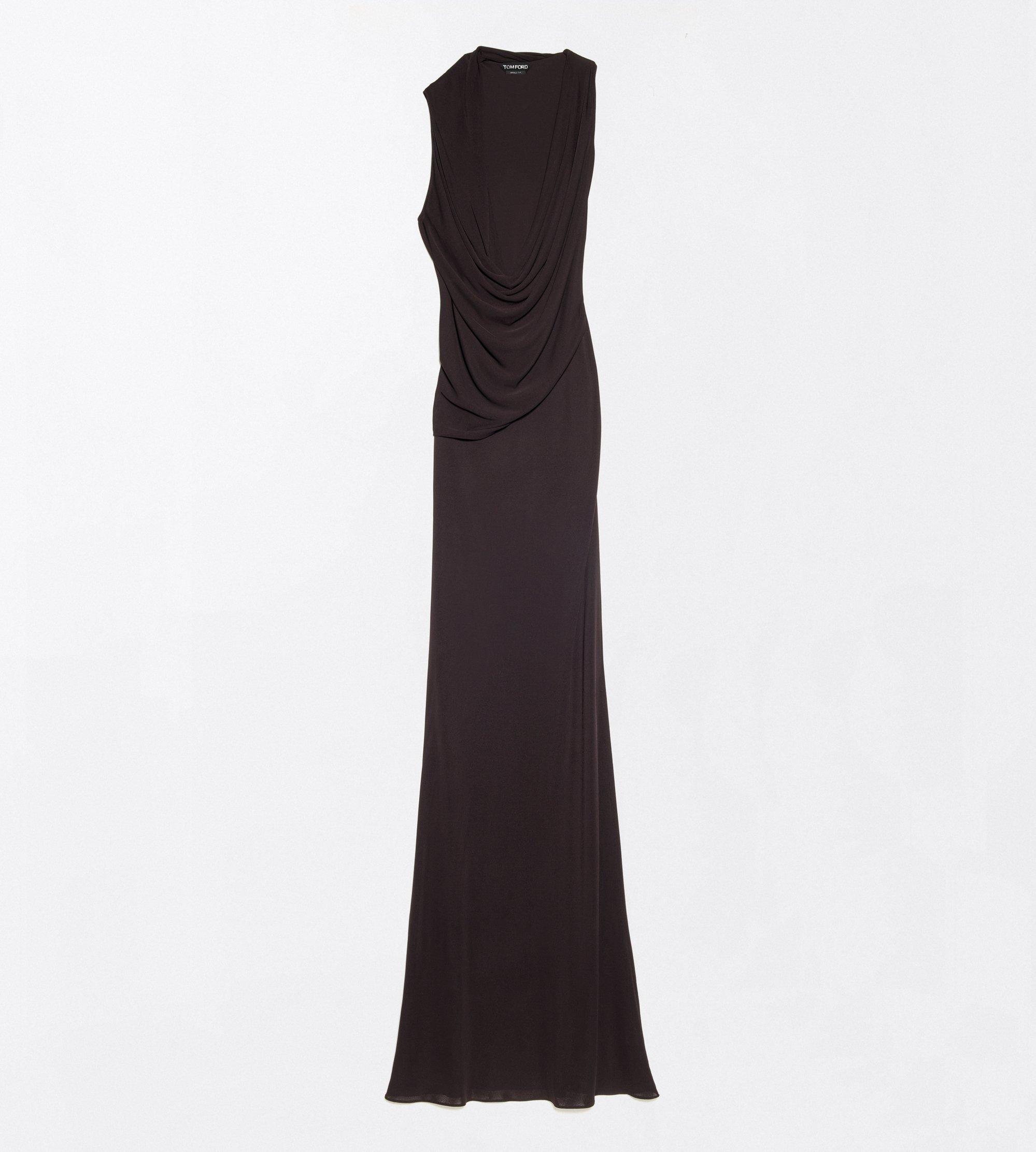 CREPE JERSEY ASYMMETRIC DRAPED EVENING DRESS