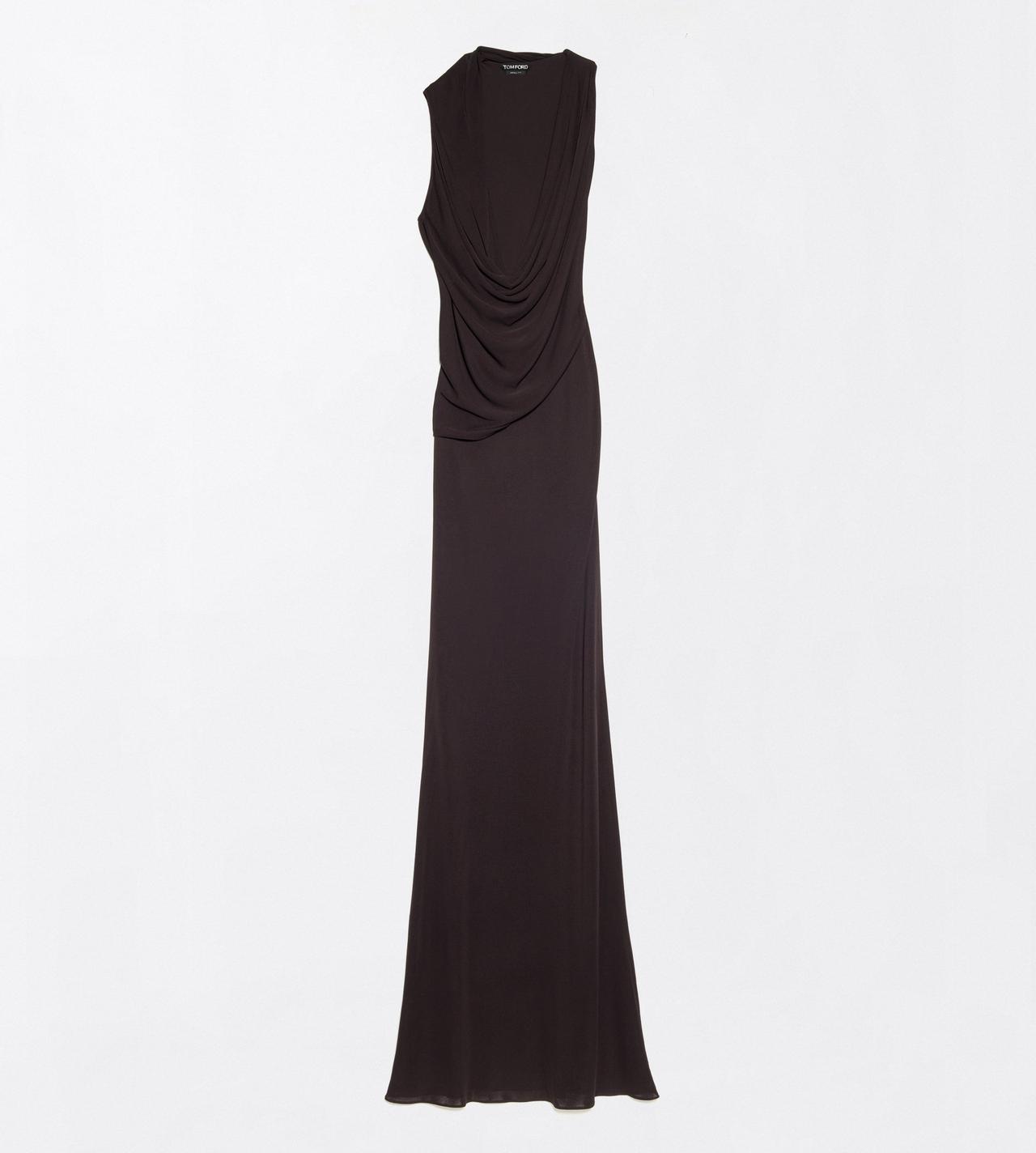 TOM FORD VISCOSE ESPRESSO CREPE JERSEY ASYMMETRIC DRAPED EVENING DRESS